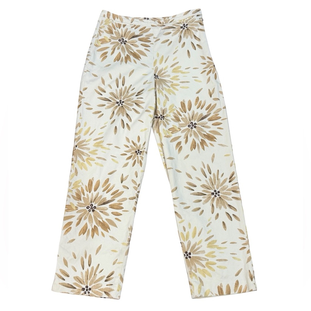 ✨ Talbots Women’s Petite Floral Print Pants Cream‎ Tan Straight Leg Size 4P